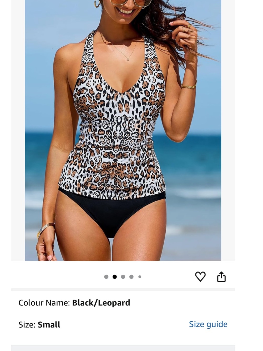 Leopard Print V-Neck Tankini Top with Black Bottom
